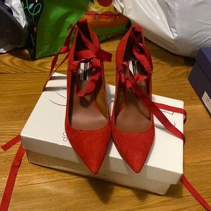 TopShop red suede lace up heels. New with box.